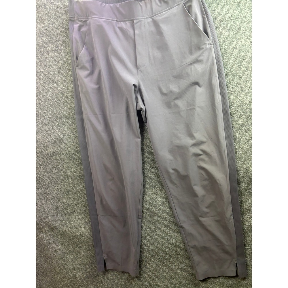 Athleta Gramercy Track Pants Womens 14 Purple Ribbed Side Stripe Tapered Leg